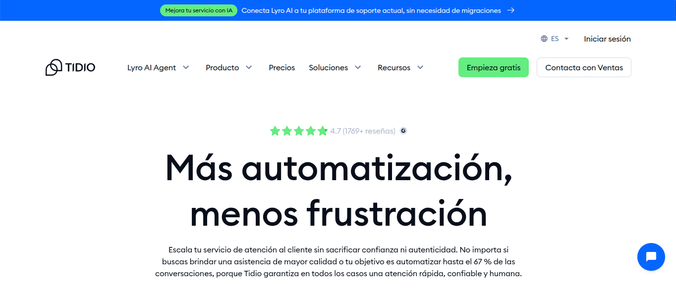Mejores herramientas de automatización de mensajes con IA: Tidio